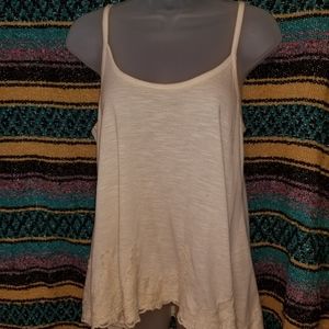 White/Tan Summer Tank Top with Lace on Bottom